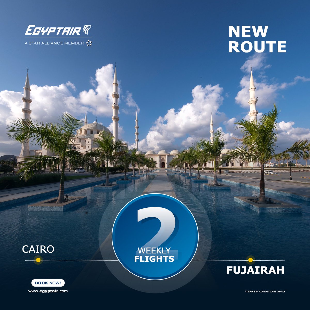 Step into a world of wonder with #EGYPTAIR's latest route: Cairo to Fujairah! Immerse yourself in the beauty of Fujairah's landscapes, from majestic mountains to pristine beaches. - Discover 2 weekly flights - Departures every Thursday and Sunday - Starting from July 11th, 2024 -