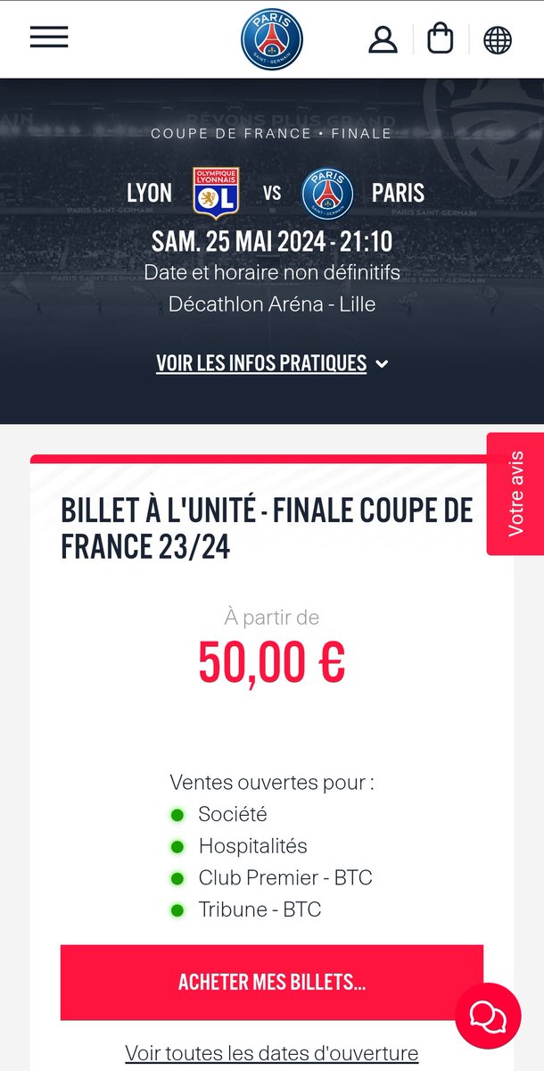 🎟 Billetterie Finale Coupe de France 🏆

Paris vient apparemment de suspendre la vente aux membres MyParis ❌️

#OLPSG #PSG #CDF #CoupeDeFrance