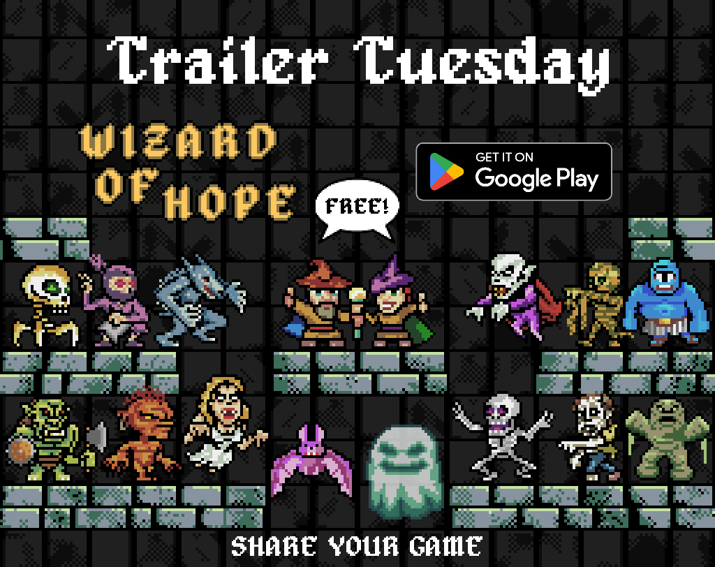 It's #TrailerTuesday, let's support each other! 💬REPLY with your game 🔁RETWEET this thread ❤️LIKE for better visibility I'll retweet your amazing #indiegame 👾 🕹️ Wizard of Hope: play.google.com/store/apps/det… #indiedev #indiegamedev #solodev #gamedev #gaming