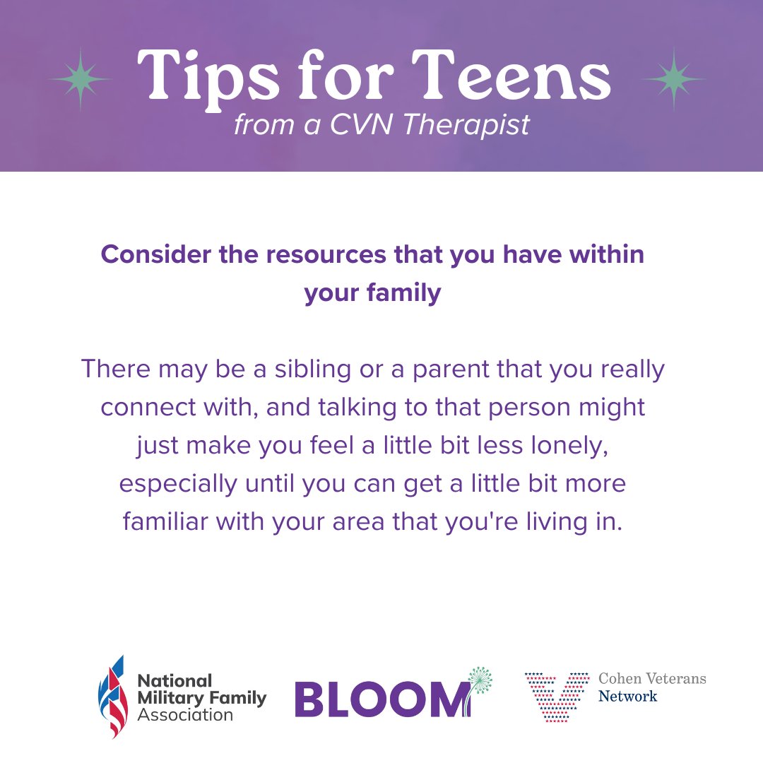 At times, military life can be lonely. How do you manage loneliness? @bloommilteens and CVN therapists offer some tips in our latest #MilitaryTeen Q&A. Follow for more from this series in partnership with @military_family + @bloommilteens.