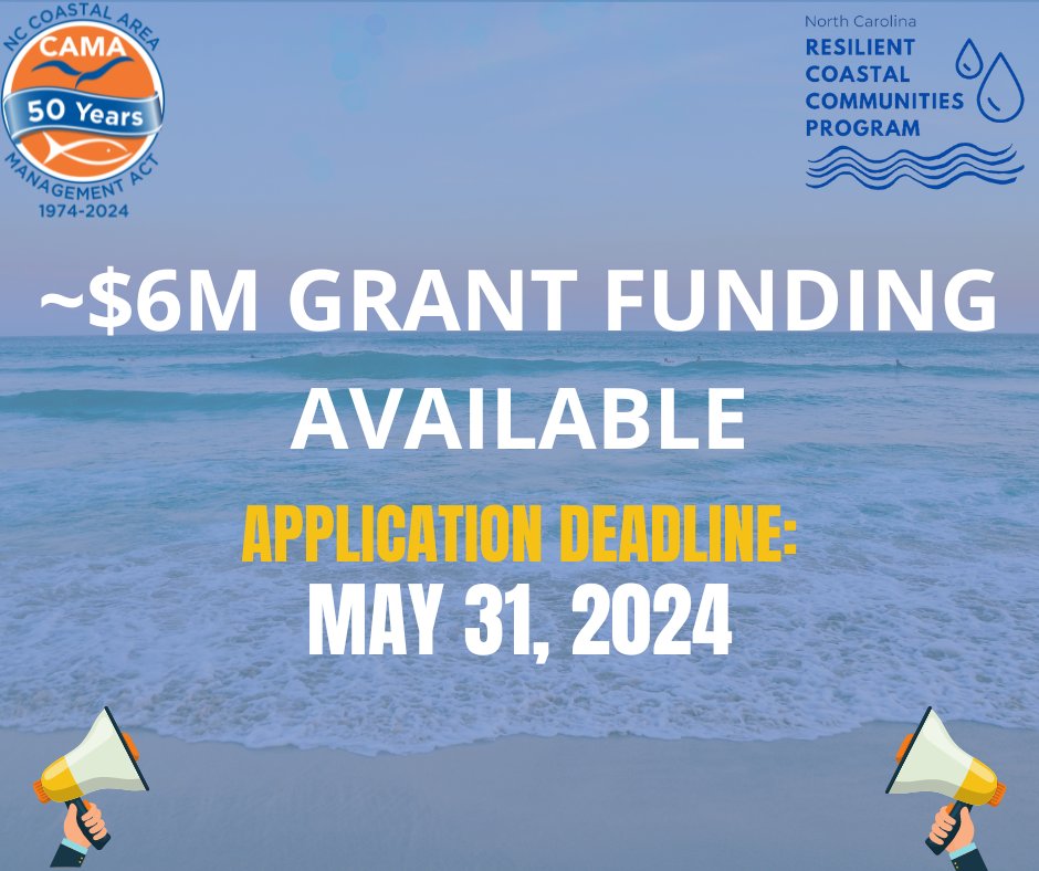 The Division of Coastal Management invites communities to apply through the end of May for Phases 3 and 4 of the N.C. Resilient Coastal Communities Program (RCCP). Get more details here: deq.nc.gov/news/press-rel…