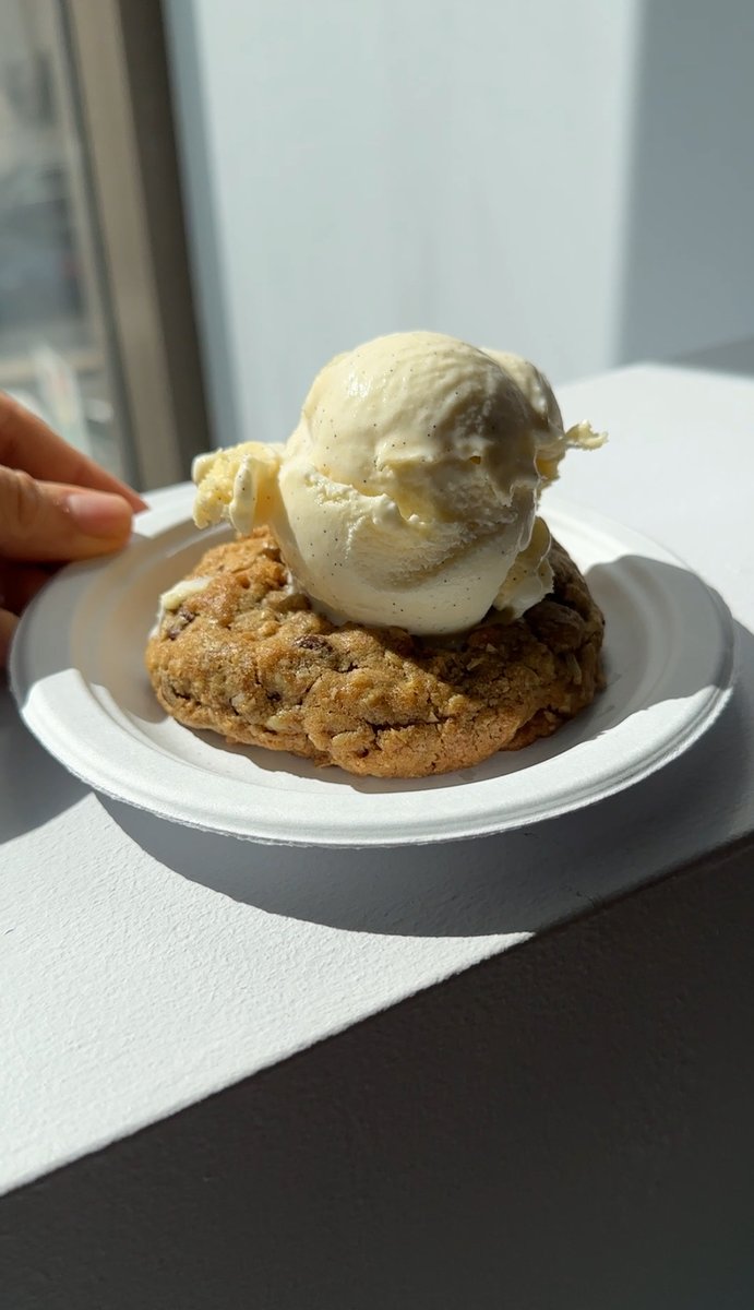 We see you oatmeal cookie lovers.. 📸 Oatmeal chocolate walnut deluxe + vanilla ice cream😋 #happynationaloatmealcookieday