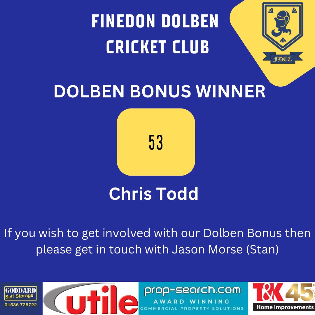 This weeks Dolben Bonus Winner is number 53 Chris Todd 👏