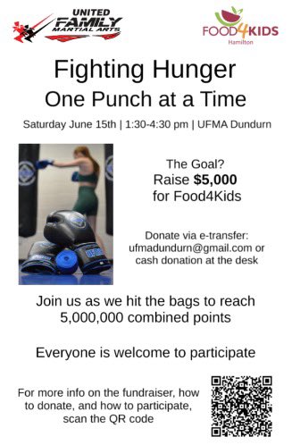 My karate school is holding a fundraising event for @Food4KidsHamOnt June 15th. Going to be hitting the bags to help raise $5,000. It’s going to be a blast, made even better with a guest appearance by the one & only @Simoni_Lawrence 💕 Please donate. ufmadundurn.com/special-events…