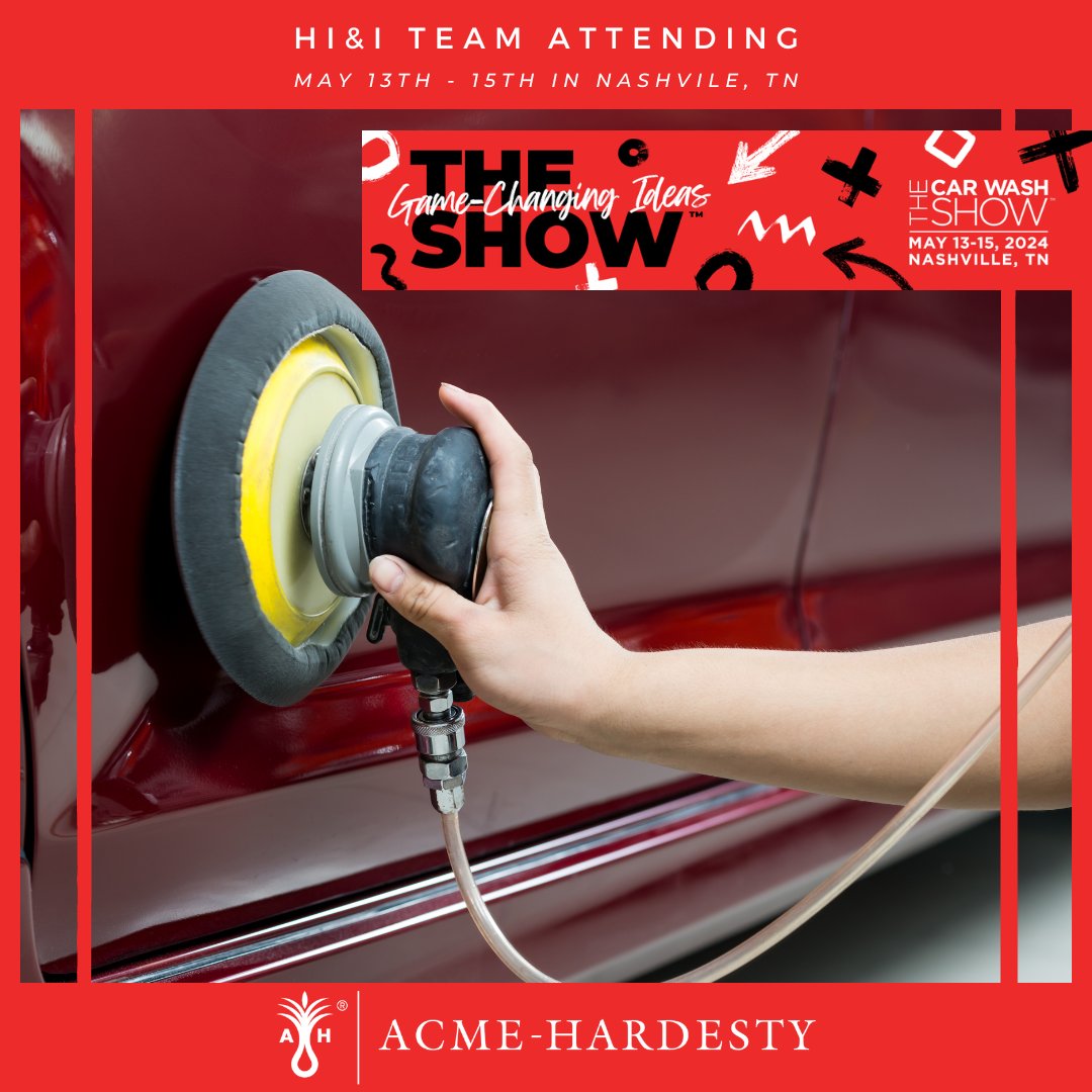 Don't miss the opportunity to chat with our HI&I team about Acme-Hardesty's line of surfactants for car care and degreasing.

👋 Who: HI&I Team
🎉 What: The Car Wash Show - International Carwash Association  
📆 When: May 13th - 15th, 2024
📍  Where: Nashville, TN