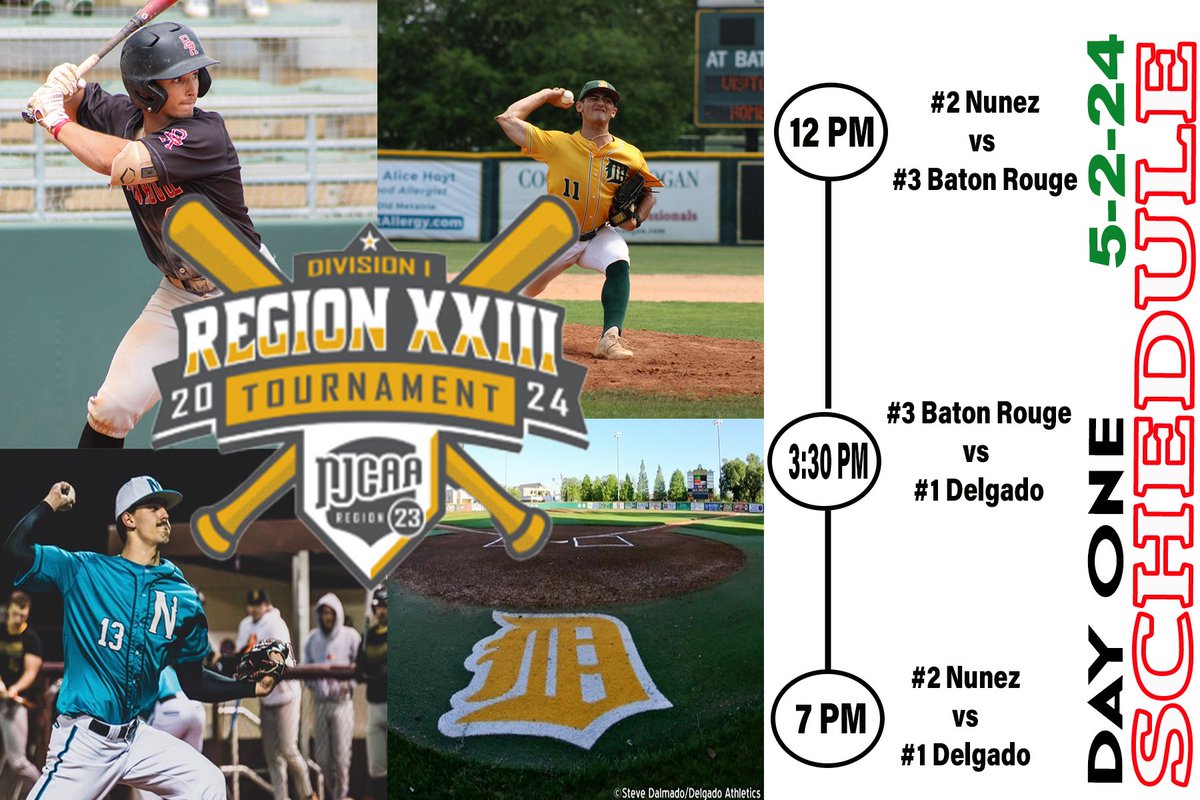 Bears Baseball will start the Region XXIII Tournament this Thursday May 2 at Delgado. The Bears will play Nunez at 12 and Delgado at 3:30 pm. For more information about tournament schedule, admission cost and stream links go to our website brccathletics.com #burnem