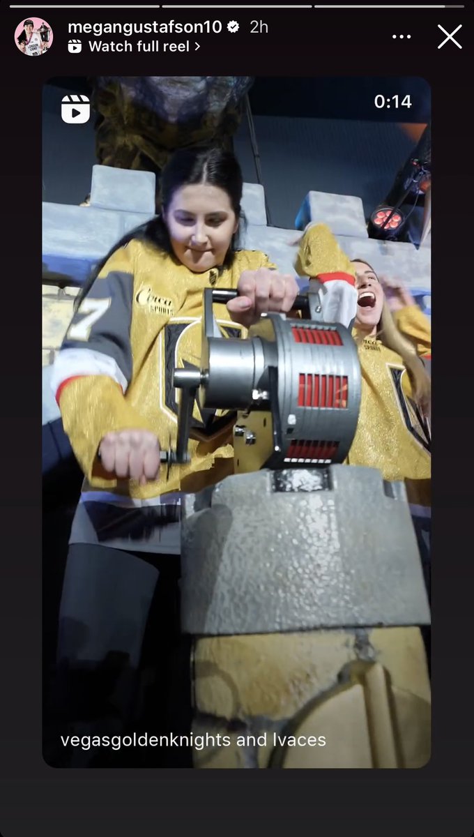 You guys, Megan and Kate got to crank the horn at the VGK playoff game last night! Hawkeyes run Vegas right now!! Source: Megan’s instagram