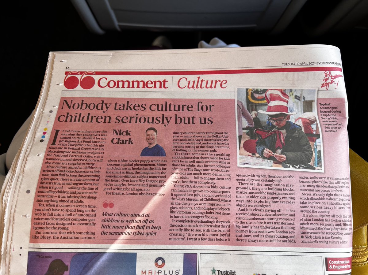 This ⁦@EveningStandard⁩ article only mentions theatre and tv and museums as culture. Yet there is a whole children’s books industry with associated supporters (charities like BookTrust, teachers etc) all taking it very seriously. 📚