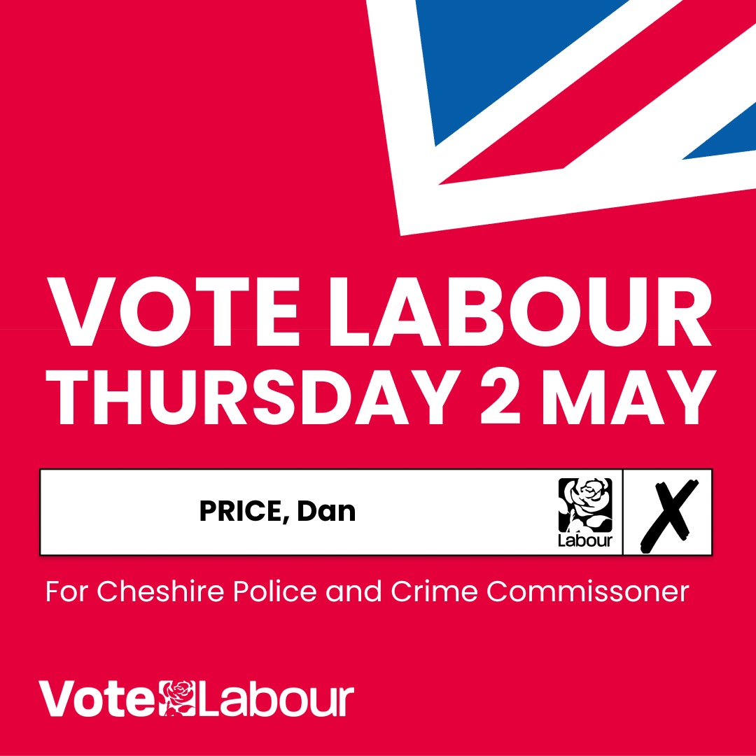 On the 2nd May Vote for @danpricelab to be Cheshire's Next Police and Crime Commissioner