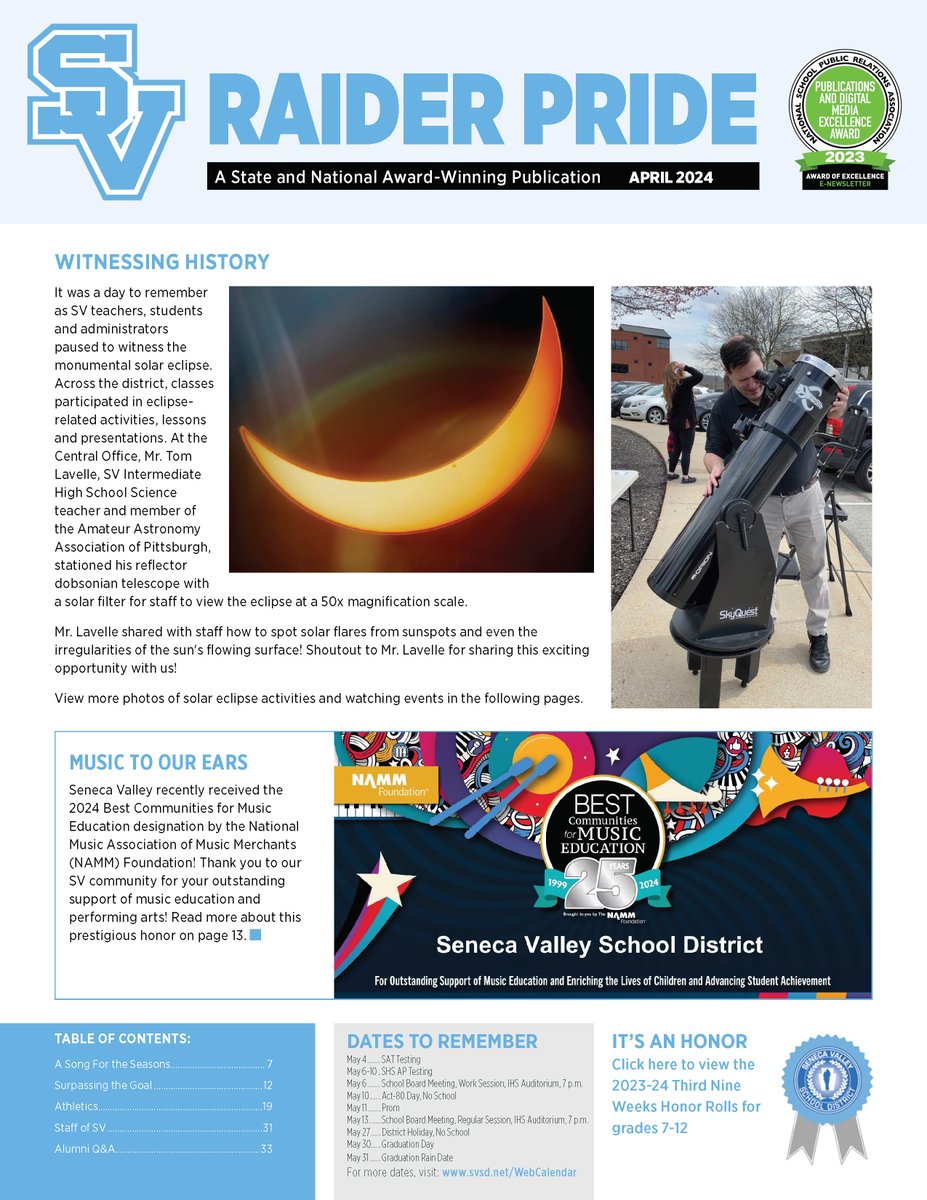 The April 2024 edition of SV Raider Pride is now available for viewing. Read it at svsd.net/raiderpride. #SVRaiderPride #SV2324