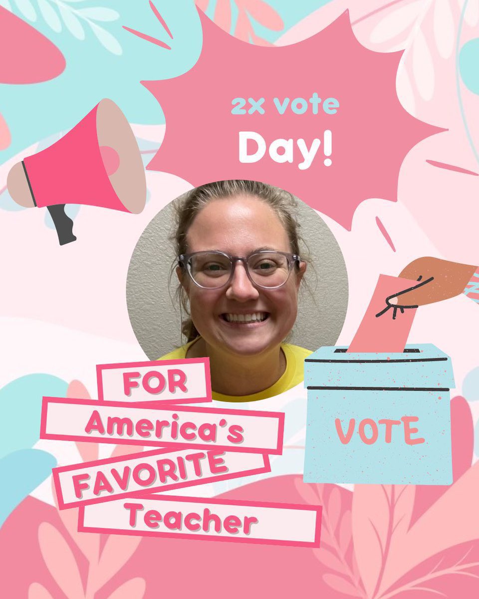 It’s double votes day, y’all! She needs to go from 5th to 1st in order to advance. Please vote:

🔗: americasfavteacher.org/2024/taylor-va… 

#AmericasFavoriteTeacher