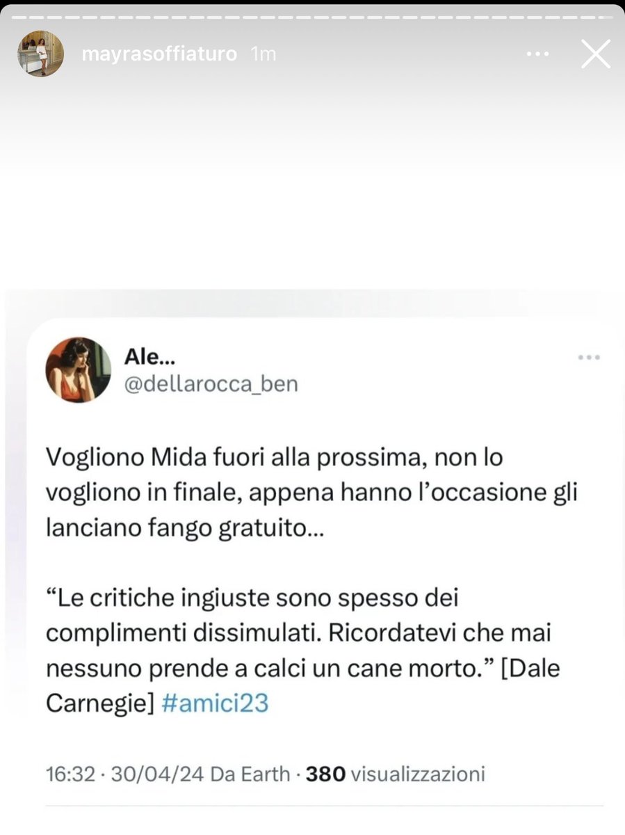 pensa te se una mamma deve arrivare ad essere felice dell’uscita del proprio figlio ad un passo dalla finale,per tutta la m3rda che gli continuano a buttare addosso
io sono schifata in un modo assurdo
—
#amici23 #mida