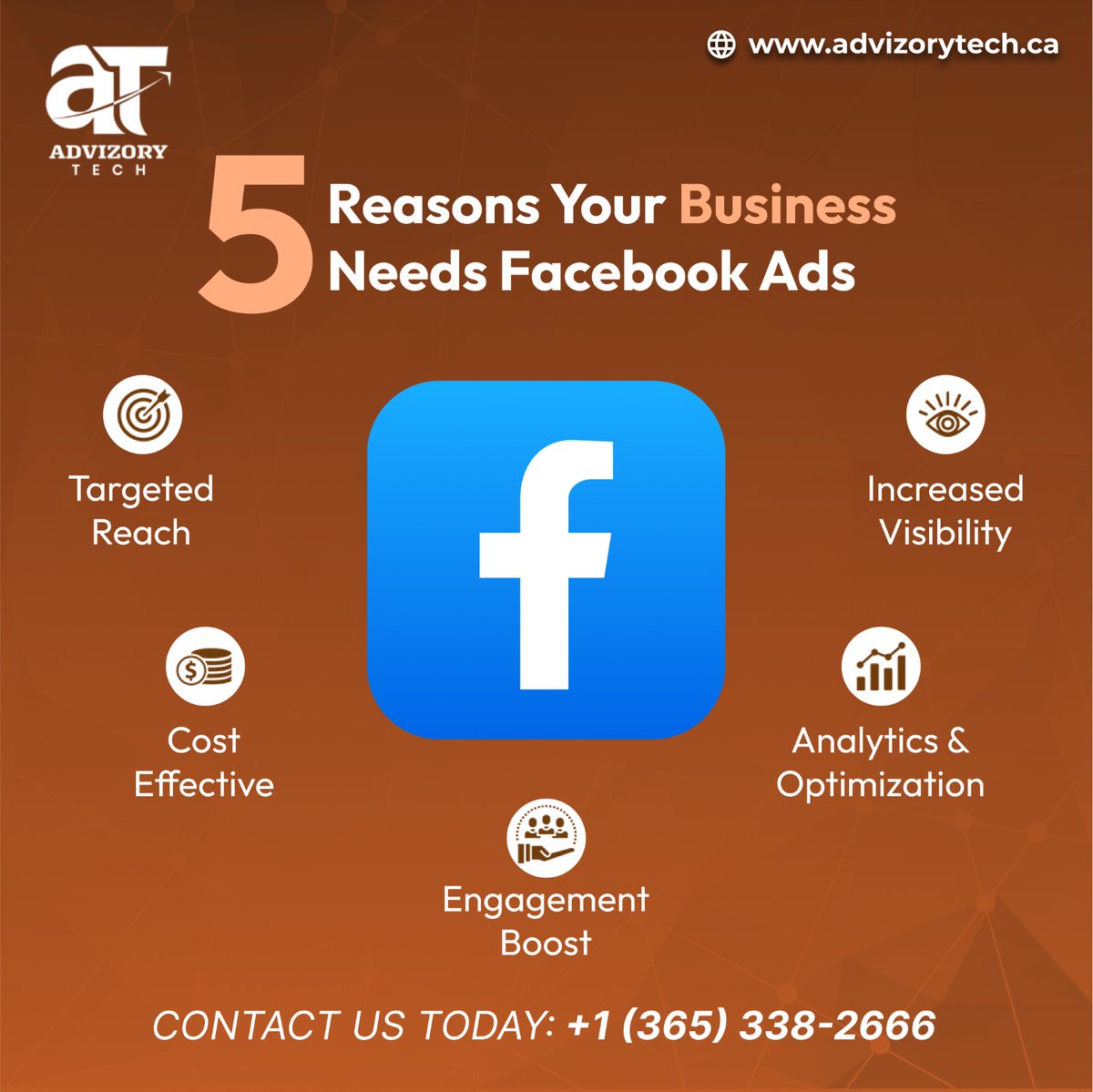 🚀 Power up your business! Discover the top 5 reasons why Facebook Ads are a game-changer for your growth. 📈

Visit our website now!
advizorytech.ca

#FacebookAds #DigitalMarketing #BusinessGrowth #MarketingTips #SocialMediaStrategy #AdCampaign #OnlineMarketing