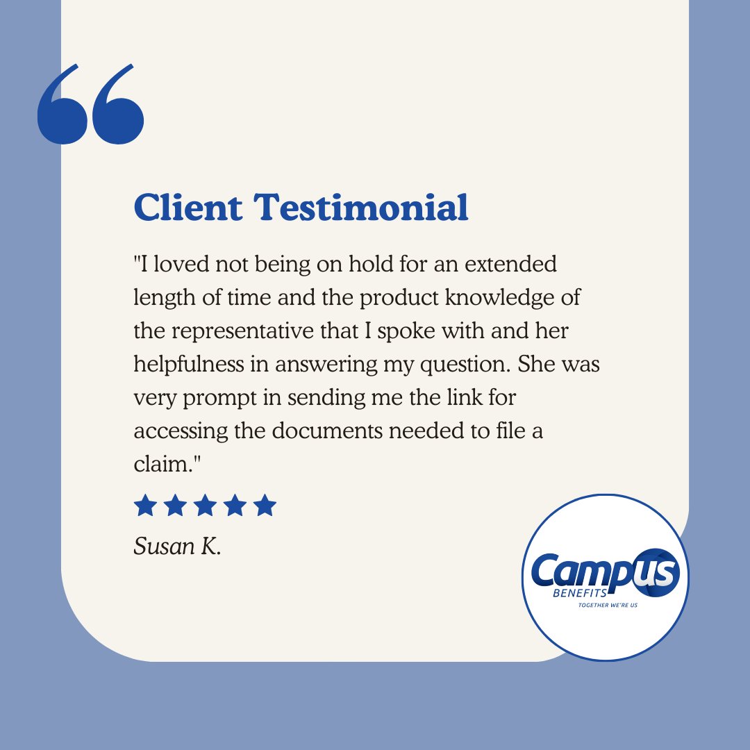 Testimonial Tuesday

#testimonial #campusbenefits #togetherwereus #insurance #employeebenefits #benefits #insurancebenefits #publicschoolsystem #publicschool #publicschoolemployees #georgiapublicschools #southeast