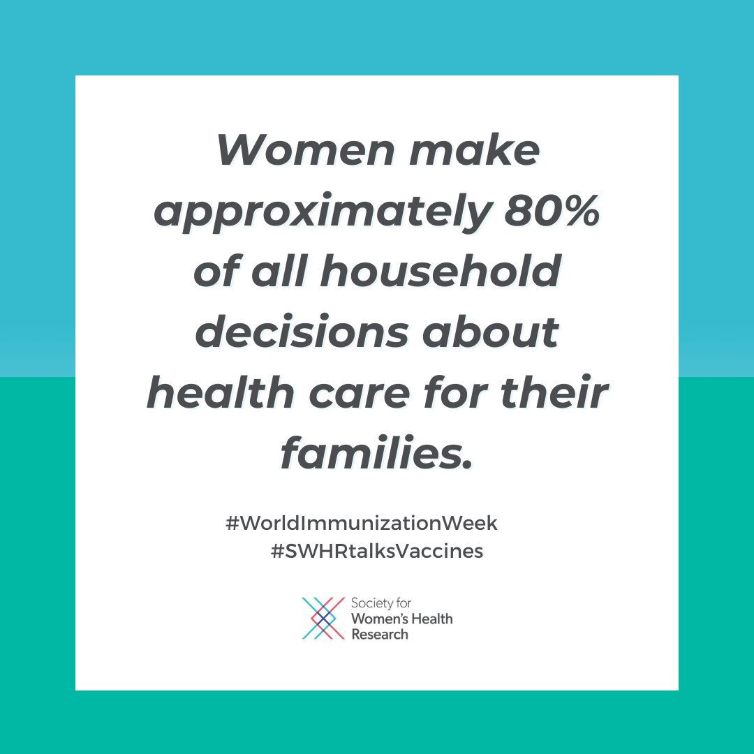 We're closing out #WorldImmunizationWeek! #DYK Women make approximately 80% of all household decisions about health care for their families? Women should have access to the latest health information. Check out vaccine resources at swhr.org. #SWHRtalksVaccines