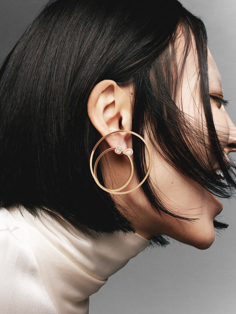 Messika’s My Twin hoop earrings in #somethingaboutrocks. As light as air, two rings intertwine, playing with the diamonds and the curves of the ear. Photographer: Morgan Llewelyn Roberts Creative Direction: Tim Holloway Styling: Joshua Hendren #Messika #DisruptingDiamonds