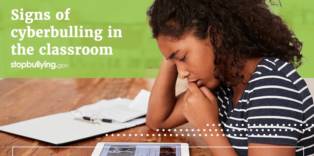 #Teachers: You may be the first to notice signs that indicate a child is being cyberbullied. Sometimes affected children become withdrawn or lose interest in activities. Learn more on how to recognize & address cyberbullying in the classroom: go.dhs.gov/ZNy #StopBullying