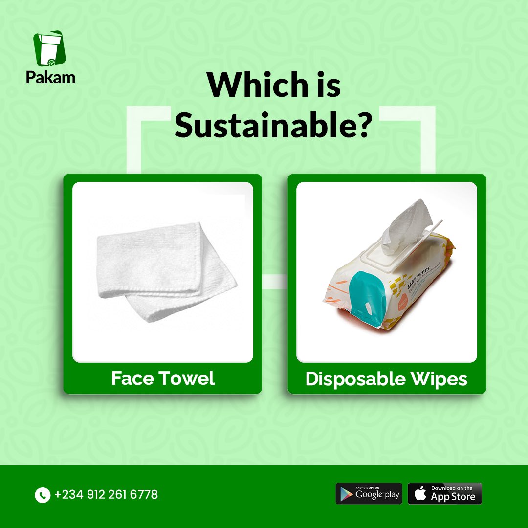 The durable face towel is a more sustainable option. 

Most times, the disposable wipes in the market contain plastic materials that take 100 years to decompose.

#pakamnigeria 
#wastetowealth 
#SustainableLiving