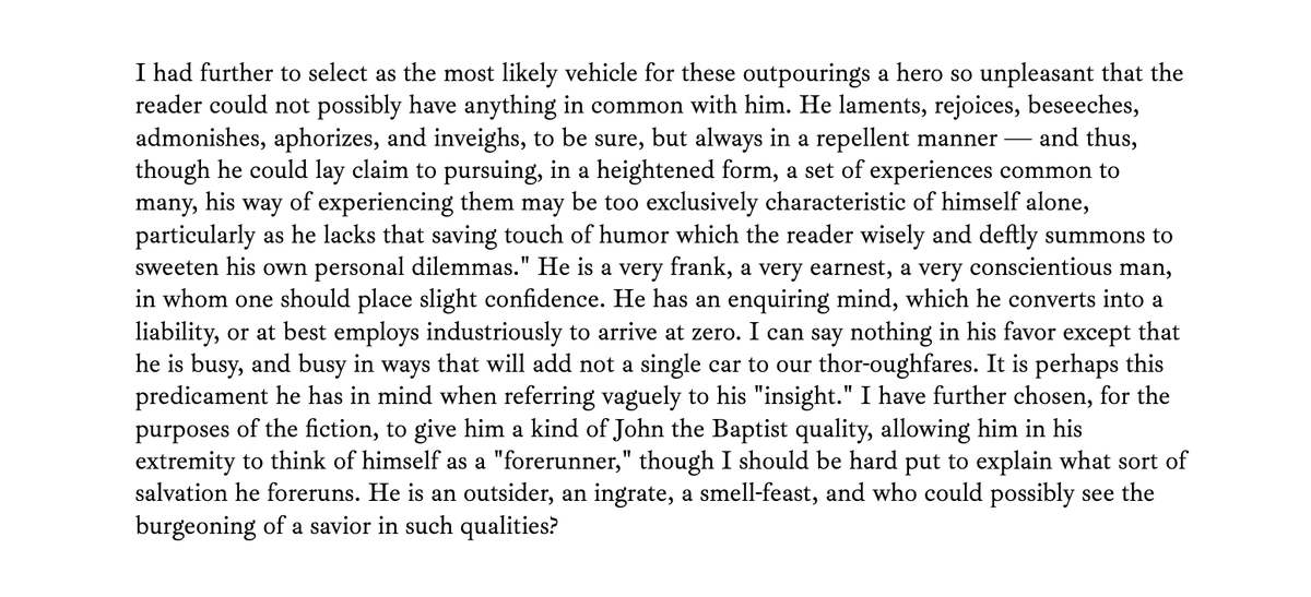 He has an enquiring mind, which he converts into a liability, or at best employs industriously to arrive at zero. I can say nothing in his favor except that he is busy. - Kenneth Burke, dragging the 'hero' of his novel-like creature in the preface :)