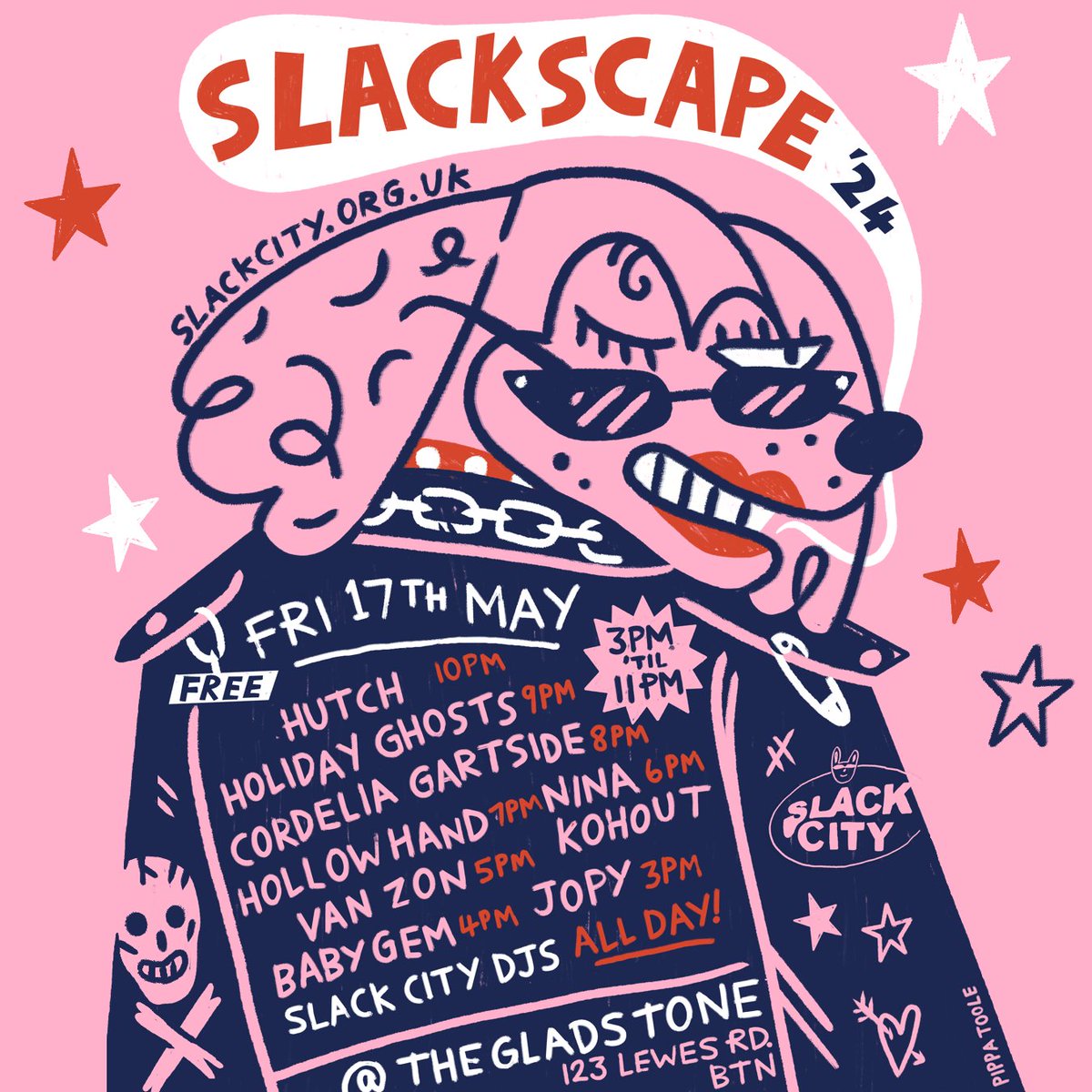 Slack City presents SLACKSCAPE @thegladstone_brighton // Friday 17th May 2024 A completely FREE 🎟️ show for you lucky lucky people to escape to over the TGE weekend. Join us for a LIVE ⚡️broadcast⚡and a whole host of the buzziest acts in town. ✨