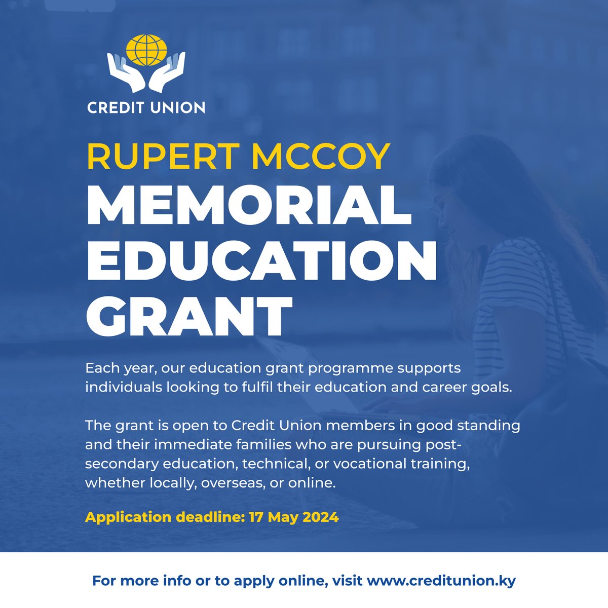 The #CreditUnion is now accepting applications for our Rupert McCoy Education Grant Programme! Application Deadline is 17 May 2024. For more info and to apply, visit creditunion.ky. 

#EducationGrant #CreditUnionSupportsEducation #CUDifference