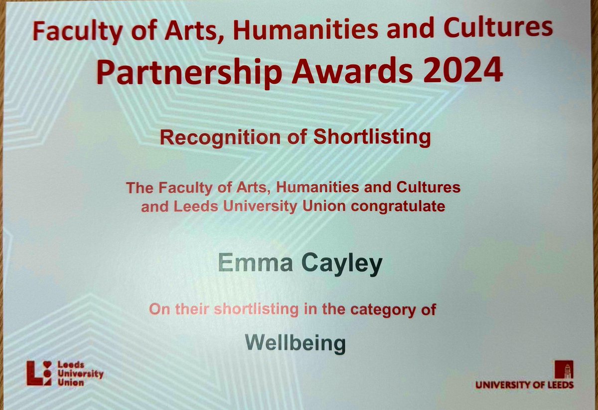 A great event celebrating students & staff in our Faculty @LeedsUniAHC & School @LCSLeeds recognised for their contribution. Humbled to be shortlisted for the Wellbeing category alongside my lovely LCS colleague @rashasoliman04 who won overall for Innovation. Thanks, all 🌸
