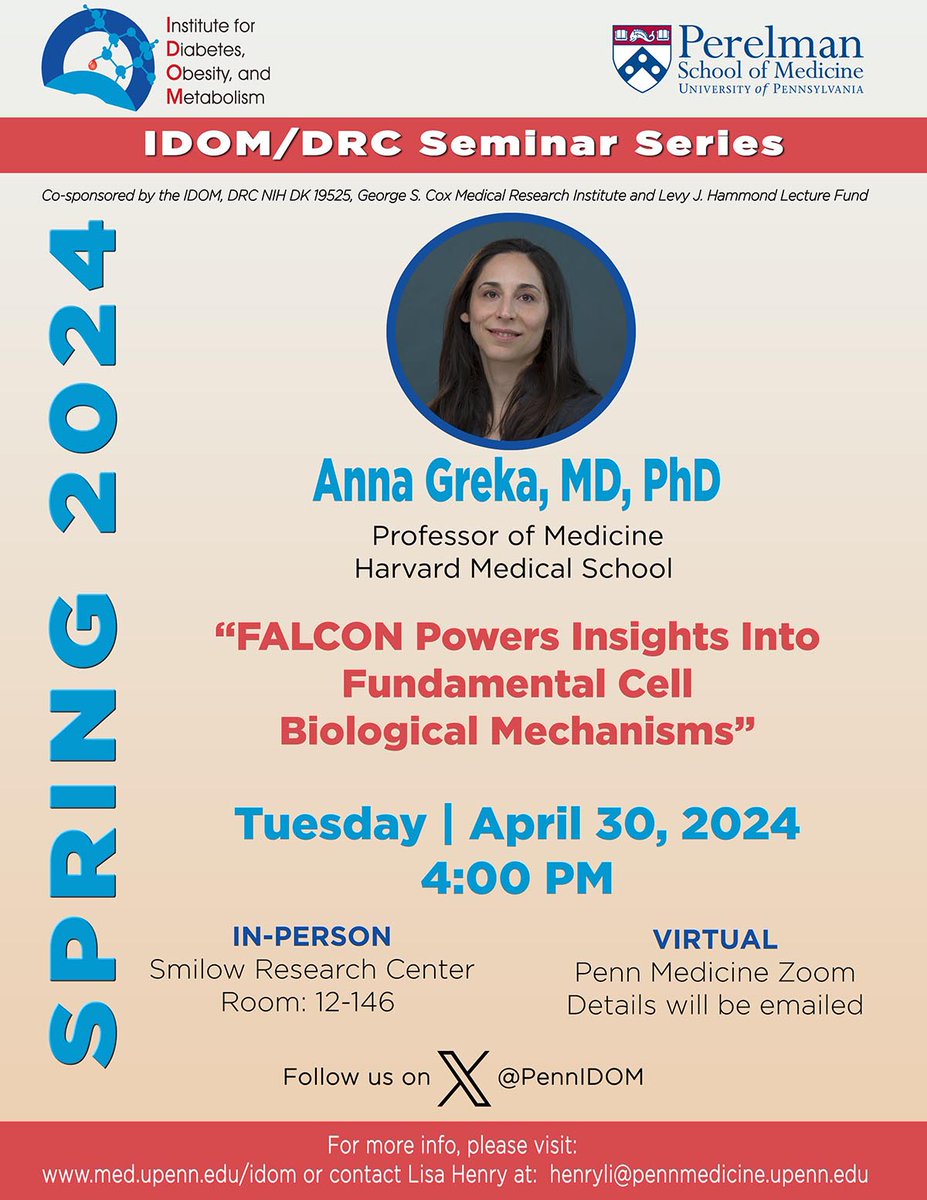 IDOM/DRC Seminar: 4/30/24 @4pm. Anna Greka, M.D., Ph.D. @AnnaGreka - “FALCON Powers Insights IntoFundamental Cell Biological Mechanisms” #IDOMSeminar
