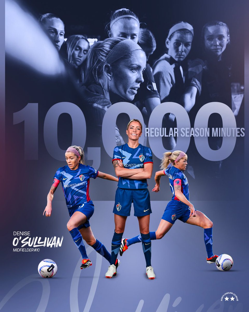 First member of the 1️⃣0️⃣,0️⃣0️⃣0️⃣ club! On Saturday, Denise O’Sullivan became the first player to reach 10,000 NWSL regular season minutes in a Courage kit. Congratulations to our captain on this historic milestone! #ForTheLove