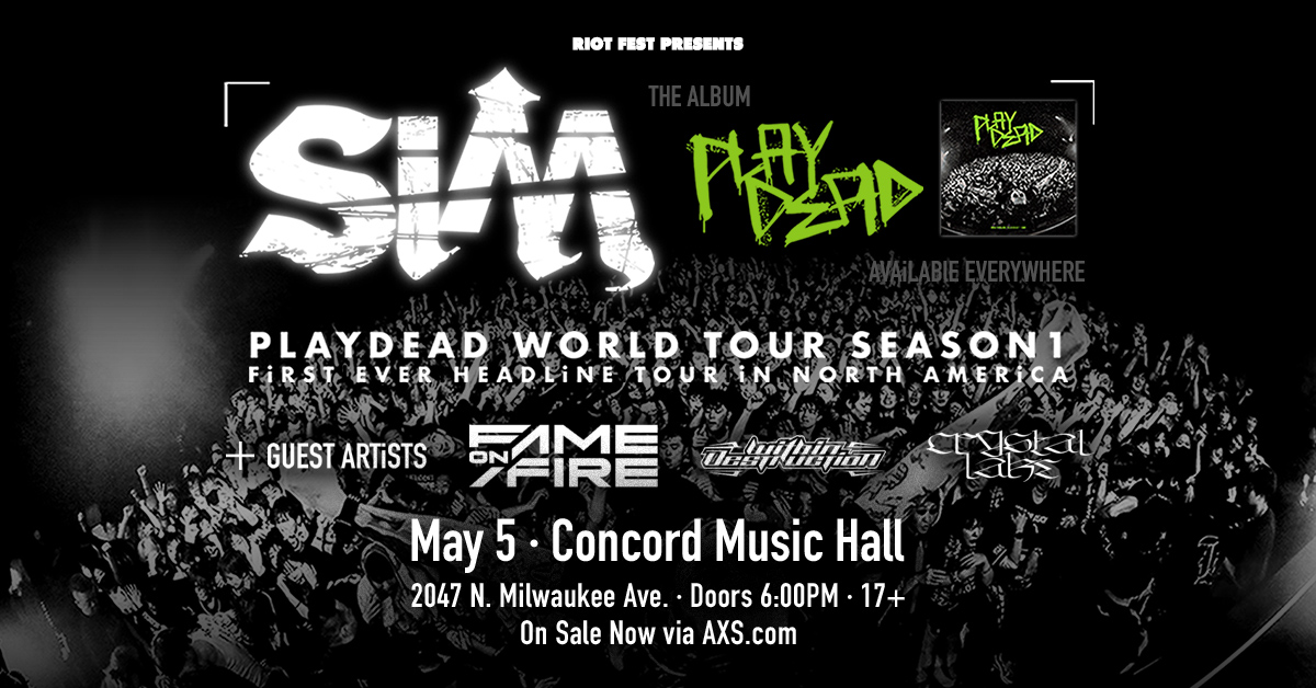 SUNDAY. @SiM_Official with @fameonfire, @DMWDestruction , and @CrystalLake777 on May 5 at @ConcordHall. Grab tickets while you still can: bit.ly/CMH-SiM