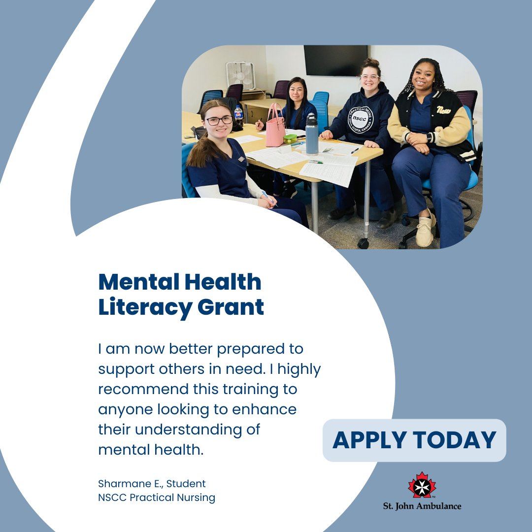 Our Mental Health Literacy Grant w/ @SJA_NS_PEI provides funding for groups interested in taking the Mental Health & Wellness in the Workplace course. Apply for Mental Health Literacy Grant funding here: mentalhealthns.ca/mental-health-…
