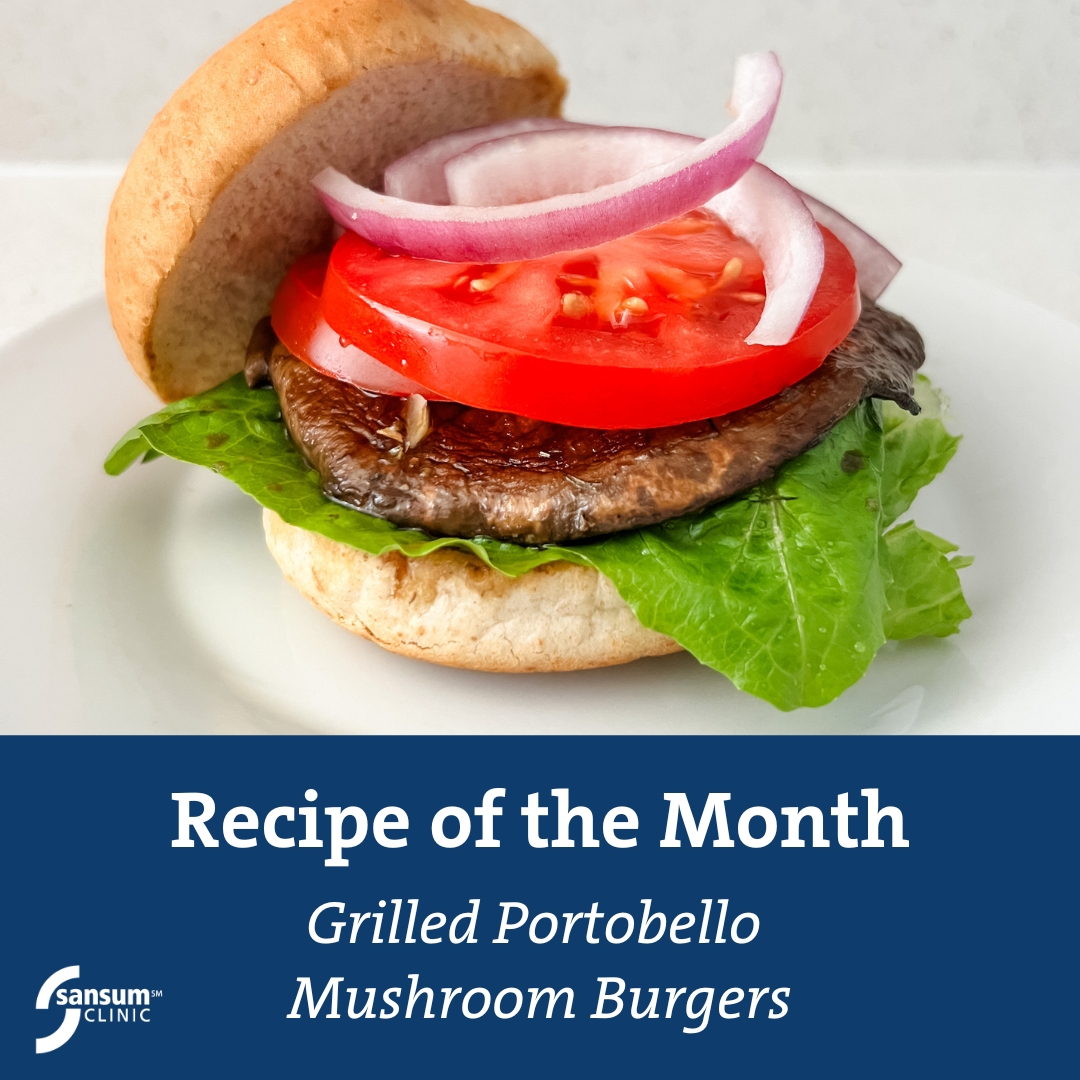 #PortobelloMushroomBurgers are a great alternative to a regular burger. They're savory, juicy and packed with potassium, niacin, phosphorus and selenium. Try it in a lettuce wrap for a filling #LowCarbMeal! bit.ly/3QQYbUW #SansumClinic #healthyrecipes