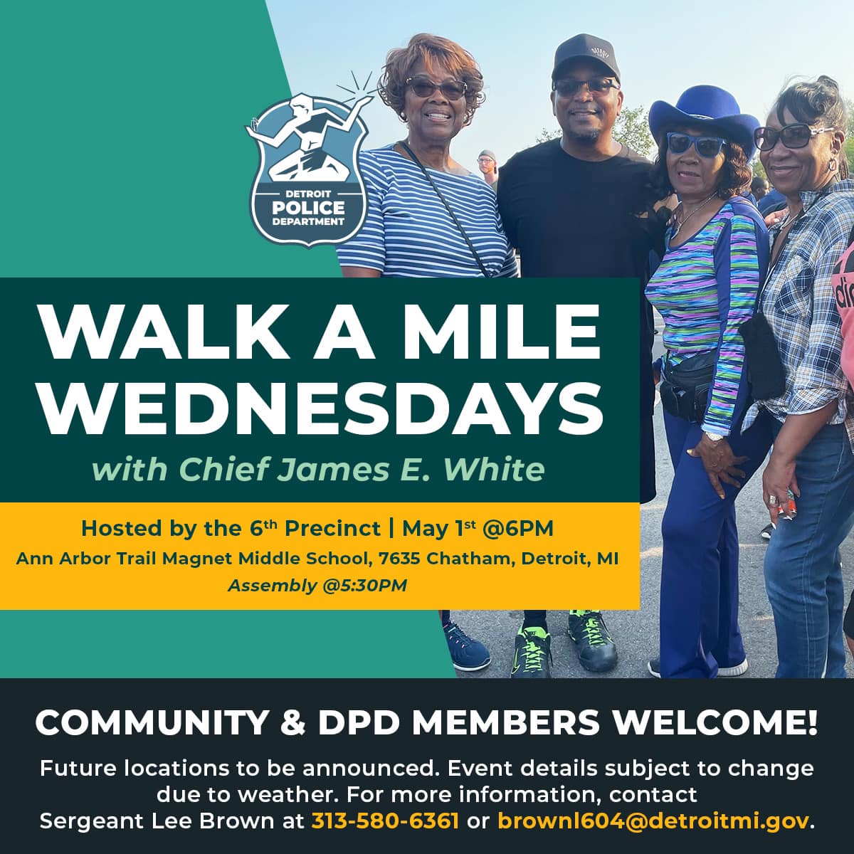 🏃WALK A MILE WEDNESDAY🏃 Join Chief White and the 6th Precinct tomorrow for the first mile-long walk of 2024! Assembly starts at 5:30 p.m. at Ann Arbor Trail Middle School. We hope to see you there!