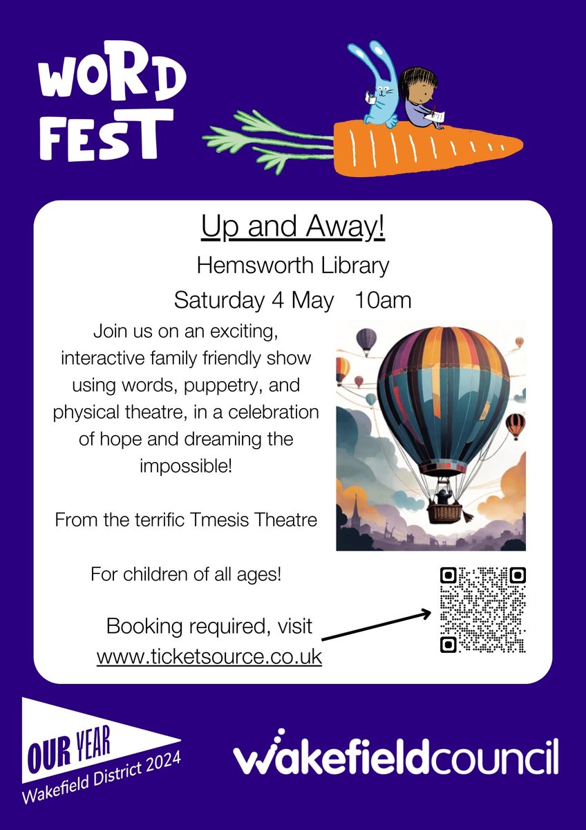 WFlibraries's tweet image. 🎈Join us at #HemsworthLibrary for an uplifting interactive balloon-themed performance!
📅Sat 4 May ⏰10am 📍Hemsworth Library

Booking required, visit ticketsource.co.uk/whats-on/west-…

@hemsworthtc @wakeymumbler @mywakefield @wfmuseums