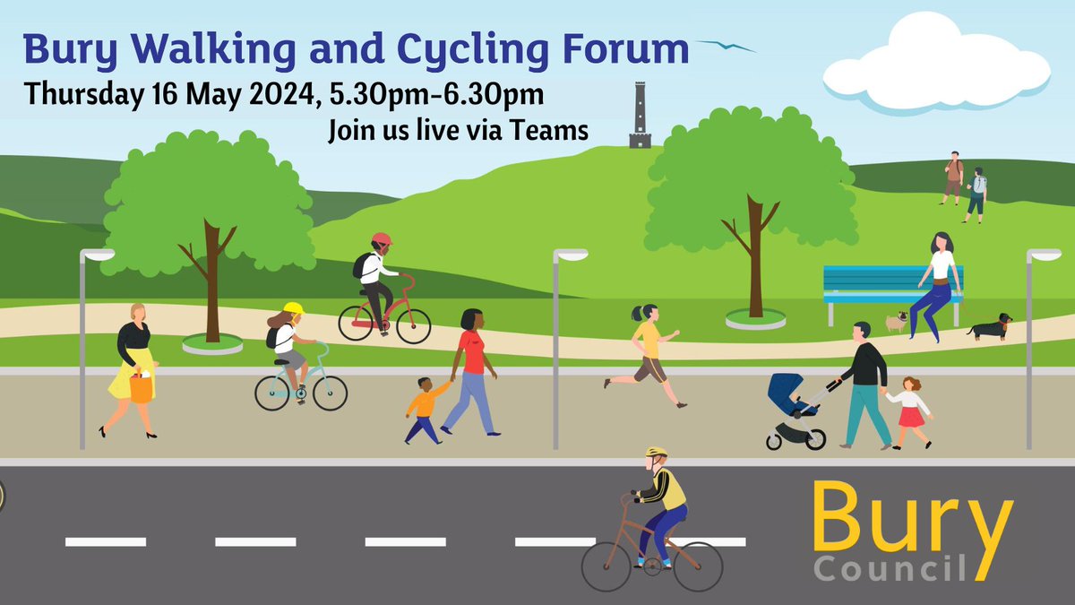 The next Bury Walking & Cycling Group Online Forum will be: 💻Thursday 16 May 2024 from 5.30pm Learn about the great work that's been done so far & help pave the way for better cycling & walking opportunities in Bury. Book your free place by emailing: livewell@bury.gov.uk