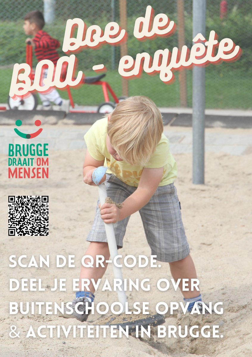 Stad Brugge coördineert vanaf 2026 alle Buitenschoolse Opvang en Activiteiten (BOA) zelf. Om dat zo goed mogelijk te doen, willen we weten hoe ouders de tijd na school/in de vakanties voor hun kind(eren) organiseren. Laat het ons weten via de BOA-enquête: nl.surveymonkey.com/r/V7S3XPR