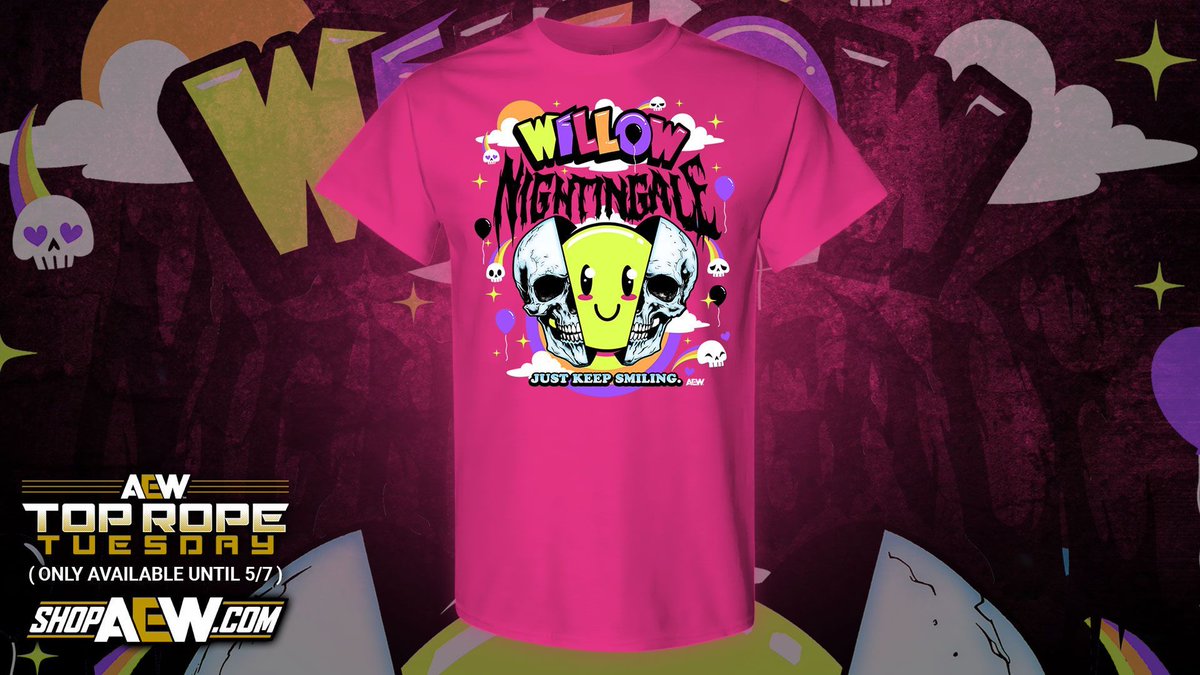 This week’s Top Rope Tuesday item is a limited edition @willowwrestles shirt. Available for ONE WEEK ONLY (until 5/7) at ShopAEW.com! #shopaew #aew #aewdynamite #aewrampage #aewcollision