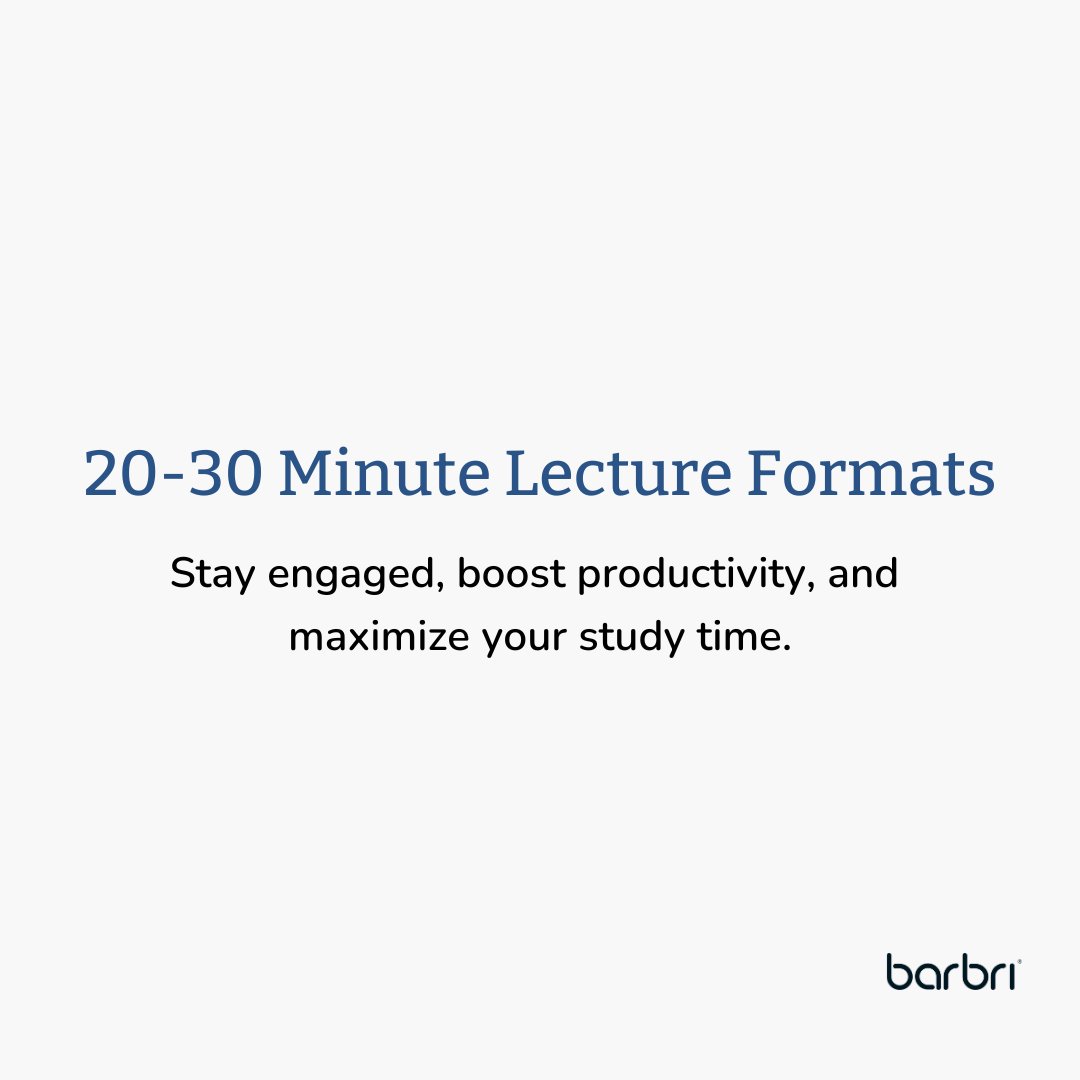 Our new 20-30-minute lectures formats offer an immersive journey, keeping you motivated, engaged, and on-track. Ready to secure the best bar prep for your best chance at bar exam success? Enroll now.