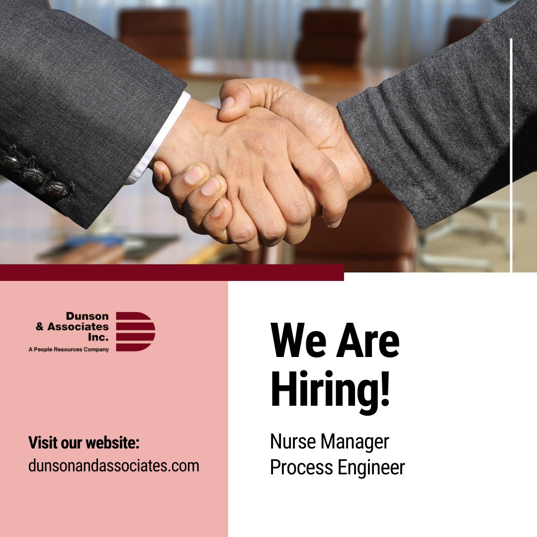 Interested in these job openings? Submit an application today!

Nurse Manager
Location: Geneva, NY
Details: bit.ly/3Vqs5DR 

Process Engineer
Location: Cleveland, OH
Details: dunsonandassociates.com/open-jobs.html…

#HiringNurseManager #HiringProcessEngineer #JobOpportunities