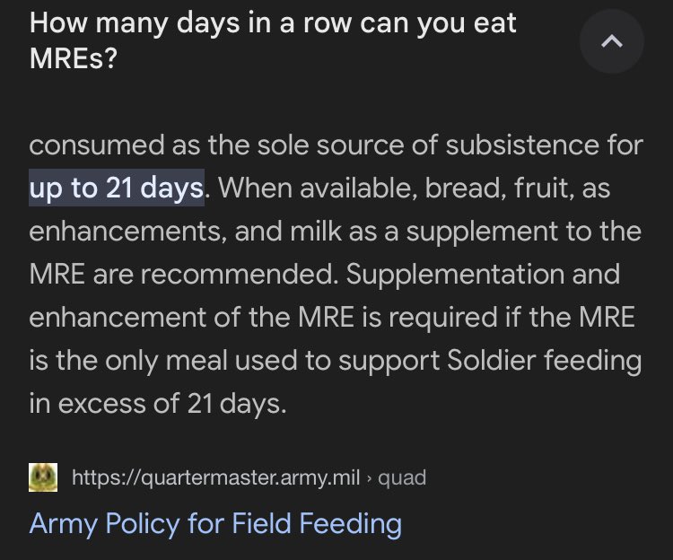 How many times do we have to say Palestinians do NOT need MRES because you cannot survive on them alone? it’s dangerous to consume them more than 21 days and if that’s all they’ve been sending Palestinians for months it’s doing more harm than good! They need REAL food!