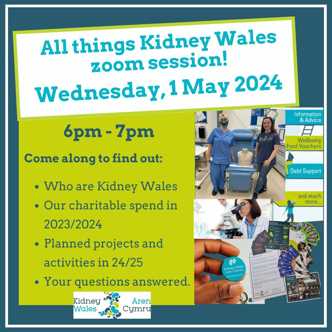 Remember, you can still join us for our All Things Kidney Wales zoom session taking place tomorrow at 6pm. Find out more, and register for the zoom link here: buff.ly/4djxlzN