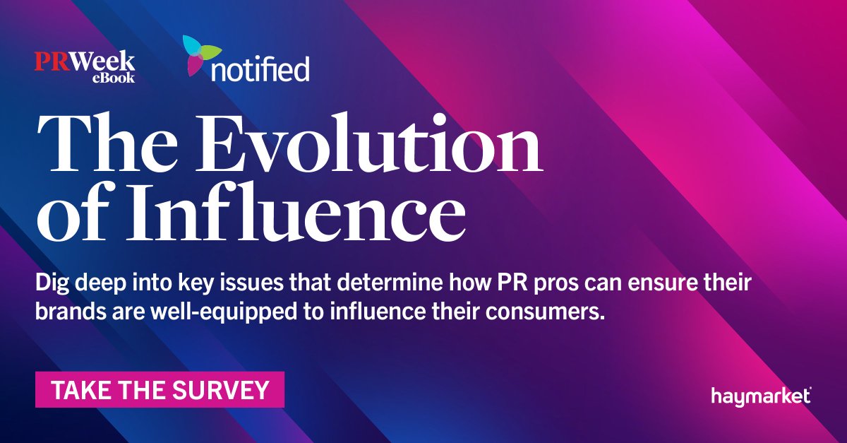 Join us in shaping the trajectory of communications by participating in our brief Evolution of Influence survey today! Final deadline to share your thoughts is Friday, May 3! #EvolutionofInfluence #BrandInfluence #BrandSynergy #PRWeek @Notified