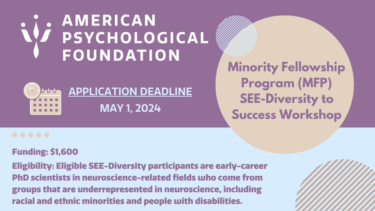 One day left to apply for the @APAMFP and @IBROorg SEE-Diversity to Success Workshop! 🌟✏️ ow.ly/ZovP50R7Qpp This program begins with an intensive workshop to be held at @UChicago, followed with 6-10 months of career-development coaching. #neoruscience #psychology