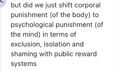 'Did we just shift from corporal punishment to psychological punishment? Is that what exclusion, isolate & shaming with public reward systems is?' From an attendee at today's @nurtureuktweets event. I salute their willingness to ask uncomfortable questns. #FierceCuriosity