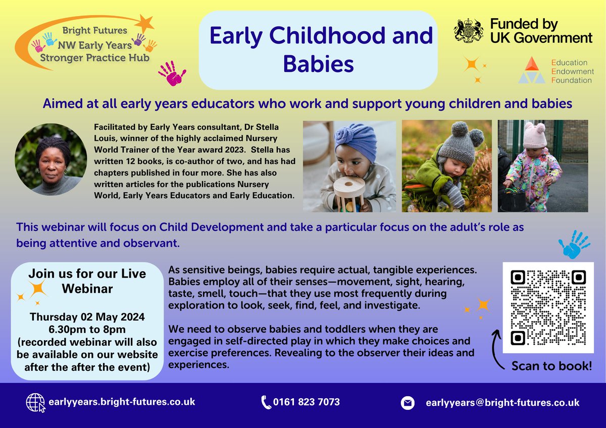 Only a few day left to book our free Early Childhood and Babies webinar by the award winning Dr Stella Louis: ow.ly/KmBu50Rp0uT 2 folks on the live session will win a copy of her pictured books #childminder #childminding #earlyears #eyfs #childminders #PVI #schools