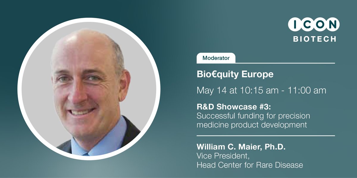 ICON Biotech is the exclusive R&D Session Sponsor at Bio€quity Europe. 
Will Maier is moderating a panel of international experts at the R&D Showcase #3 – Successful funding for precision medicine product development. 
ow.ly/BanN50RnXgl