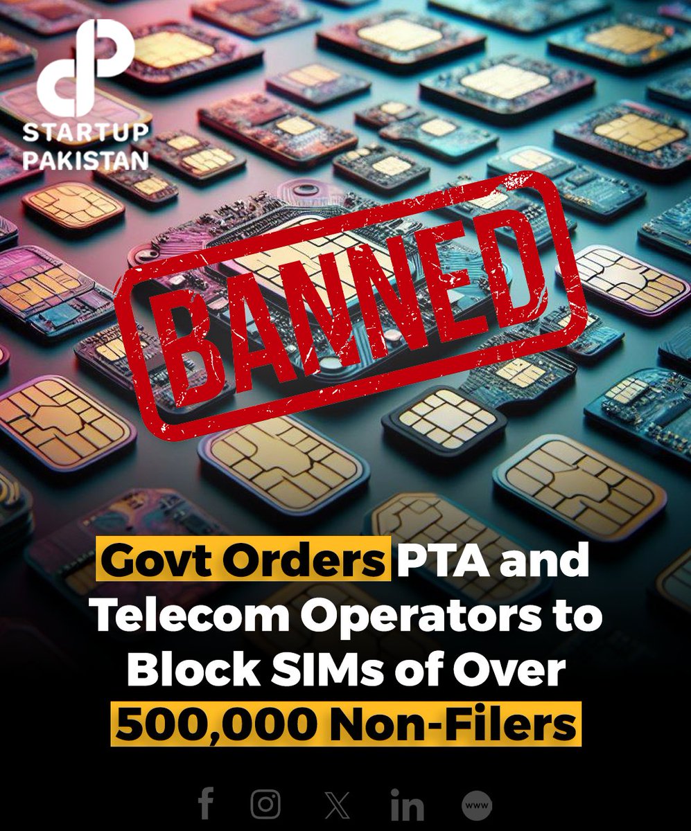 The government has directed the Pakistan Telecommunication Authority (PTA) and telecom companies to block the mobile phone SIMs of more than 500,000 non-filers as part of a robust action against tax evasion. 

#Pakistan #FBR #PTA #SIMs #Telecomoperators #Nonfilers