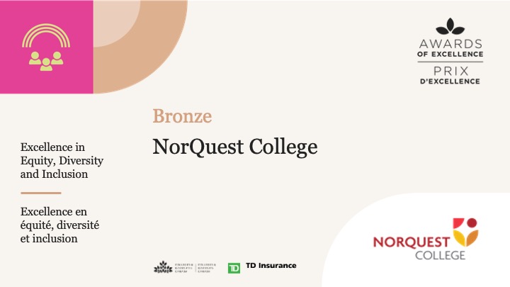 Congratulations to @NorQuest, winner of the Bronze Award for Excellence in Equity, Diversity and Inclusion. Félicitations au collège @NorQuest, gagnant du prix bronze pour l'excellence en équité, diversité et inclusion.