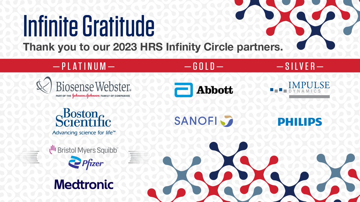 HRS gratefully acknowledges members of the 2023 Infinity Circle.❤️

@BiosenseWebster @bostonsci @bmsnews @pfizer @AbbottCardio @sanofi @impulsedynamics @ModulateHF @Philips 

Infinity Circle members help fund a wide range of Heart Rhythm Society initiatives and programs, which