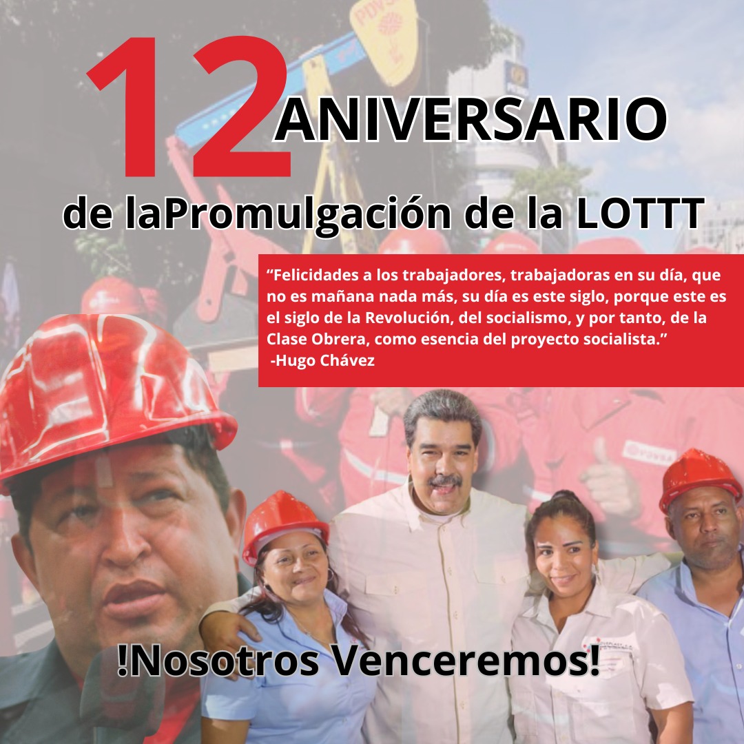 Francisco Torrealba (@torrealbaf) on Twitter photo #30Abr Se cumplen 12 años de la promulgación de la Ley Orgánica del Trabajo, los Trabajadores y las Trabajadoras, firmada por el Comandante Hugo Chávez Frías. Esta Ley marca la historia de nuestro país reinvindicando los derechos de la Clase Obrera Venezolana.
<a href="/NicolasMaduro/">Nicolás Maduro</a> #30Abr Se cumplen 12 años de la promulgación de la Ley Orgánica del Trabajo, los Trabajadores y las Trabajadoras, firmada por el Comandante Hugo Chávez Frías. Esta Ley marca la historia de nuestro país reinvindicando los derechos de la Clase Obrera Venezolana.
<a href="/NicolasMaduro/">Nicolás Maduro</a>