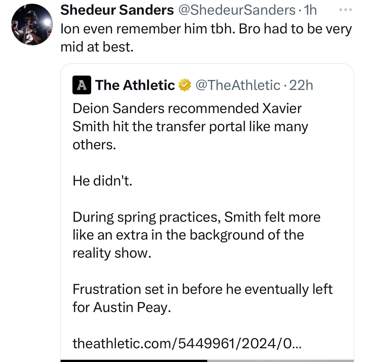 Colorado won 4 games last year and shedeur sanders talking like they were a 1 loss playoff team lmao this is why people don’t like Colorado and Deion sanders